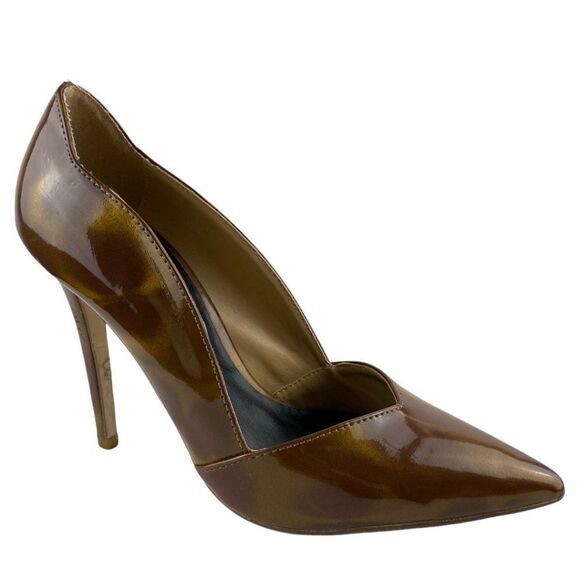Paper Fox Women's Brown Caramel Patent Leather Iridescent Pointed Heels US 7 - Picture 1 of 14